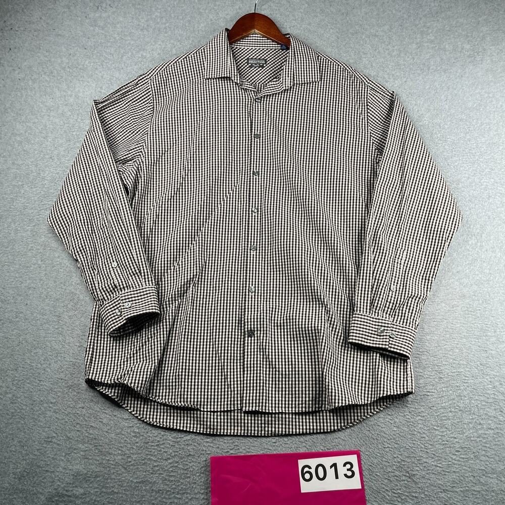 Kenneth Cole Slim Fit Shirt Casual Black Check Button Up Long Sleeve Mens 17.5